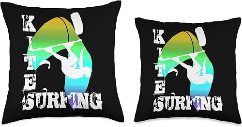 Miniatura 3 de Kitesurf Gifts and Surf Lover Tees by taiche Surfing with Freestyle Kitesurfer and Kite 14 Throw Pillow, 16x16, Multicolor