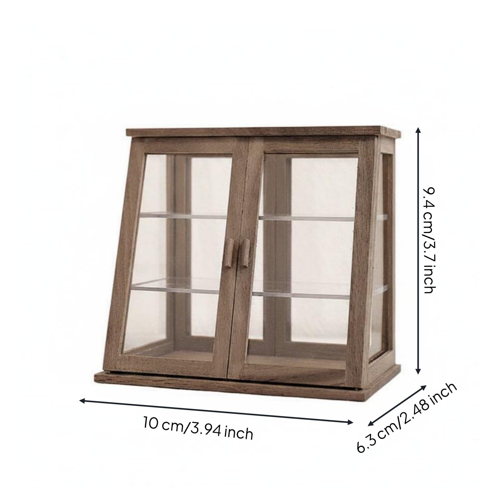 Credenza Espositiva in Miniatura Doppia Anta Vetrina in Miniatura Legno Fatto a Mobile Espositore Vittoriano per Diorami, A-Noce Grezzo, Vetrina Per Torte A Doppia Porta Lunghezza 100mm