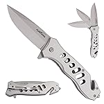 ALBATROSS Multifunction Folding Pocket Knife with Glass Breaker, Seatbelt Cutter, Spring Assisted Open, 440C Stainless Steel 3 Blade, 7.5 Overall (Grey)