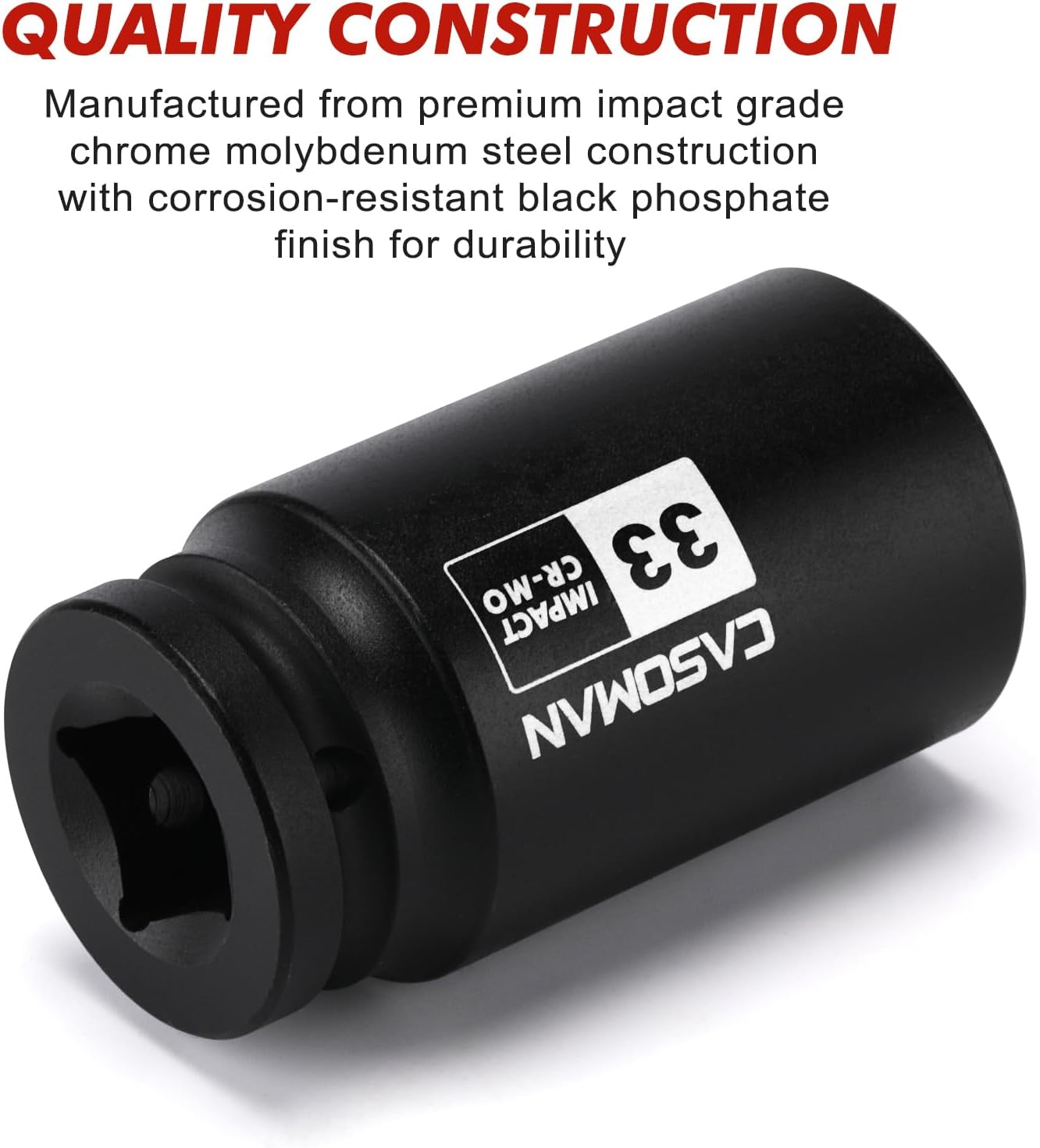 CASOMAN 3/4" Drive 33 mm Axle Nut Impact Socket, CR-MO, 6 Point Deep Impact Socket (33MM) for Easy Removal of Axle Shaft Nuts
