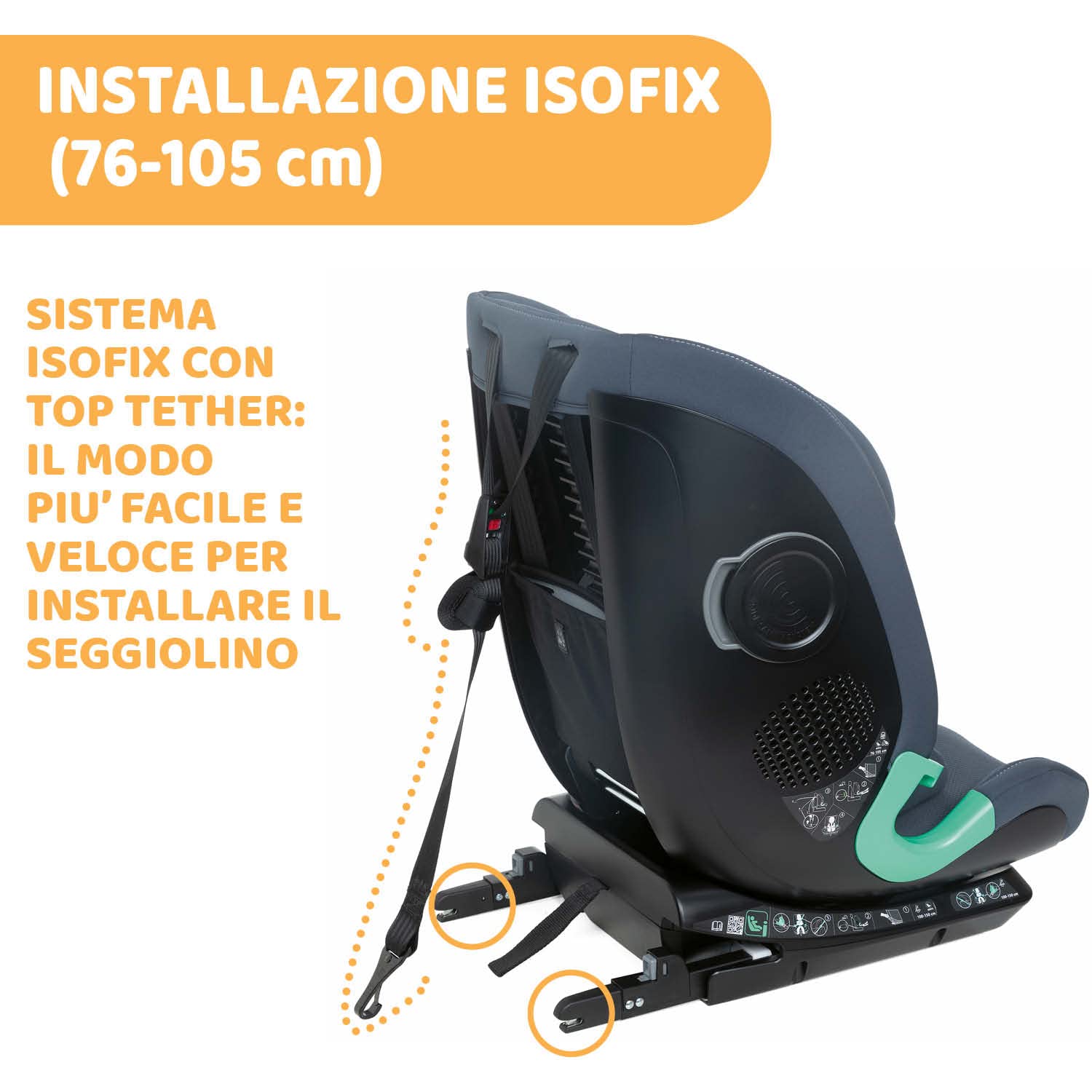 Chicco MySeat Seggiolino Auto I-Size, Sistema Isofix e Top Tether, Cinture Integrate Reclinabile, Regolabile in Altezza, Omologato ECE R 129/03, I Size, 76-150 cm, 15 Mesi, Blu