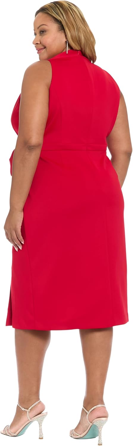 London Times Womens Women's Sleeveless V Neck Wrap Dress - Midi Wedding Guest Dresses - Image 3