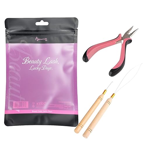 Miniatura 6 de Chrontier Kit de herramientas de extensión de cabello, alicates para tirar, aguja, enhebrador, gancho de bucle, para microrear, enlace de cuentas,