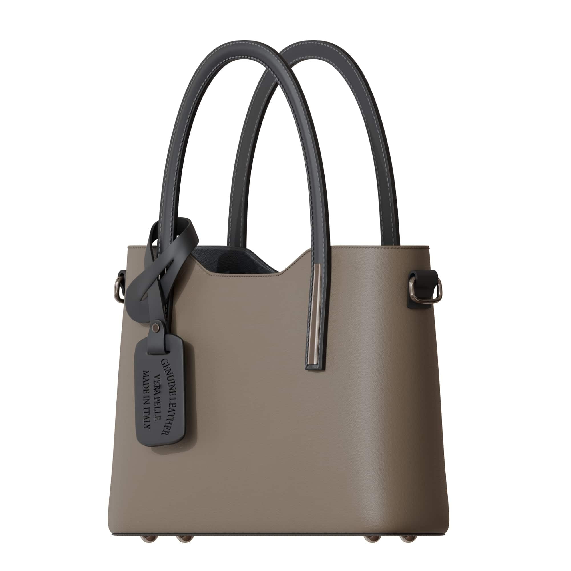 KMISSO Damen Handtasche Echtleder Made in Italy – elegante italienische Leder Schultertasche mit Henkel & abnehmbarem Schulterriemen – strukturierte Umhängetasche für Alltag, Büro & Freizeit