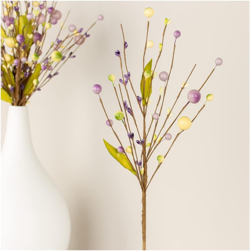 Factory Direct Craft Mixed Berry Stems-(6 Pieces) Spring Colors of Purple & Soft Green Make These Mixed Berry Sprays a Wonderful Centerpiece or Add to Floral Arrangements or Wreaths for Added Color