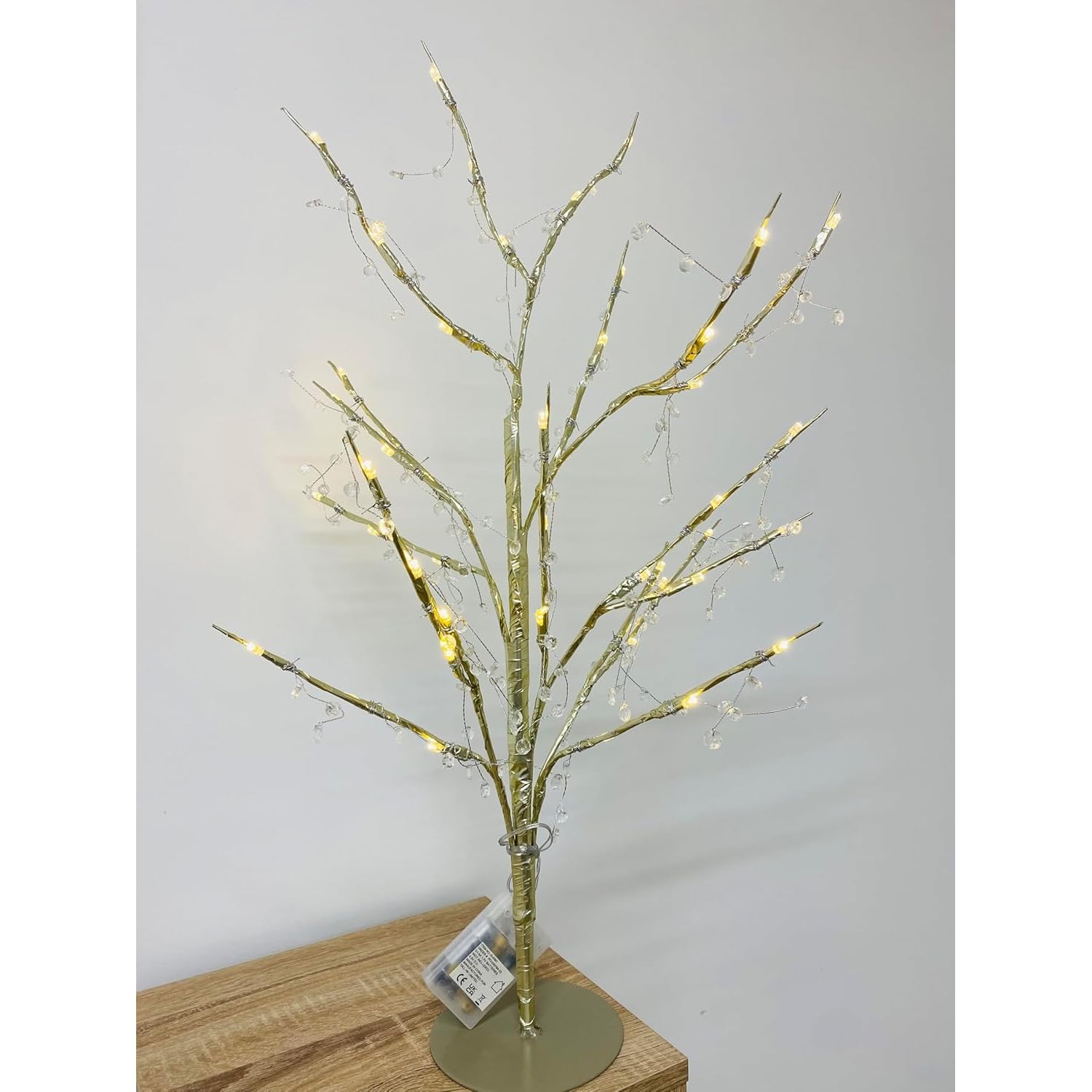 YORKSHIRE HOMEWARE 48 LED Twig Tree With Lights | Indoor Christmas Decorations | Home Pre-Lit Jewelled Lighting Decoration Ornament | Festive Decor Tree Lights for Wedding Party (Gold)