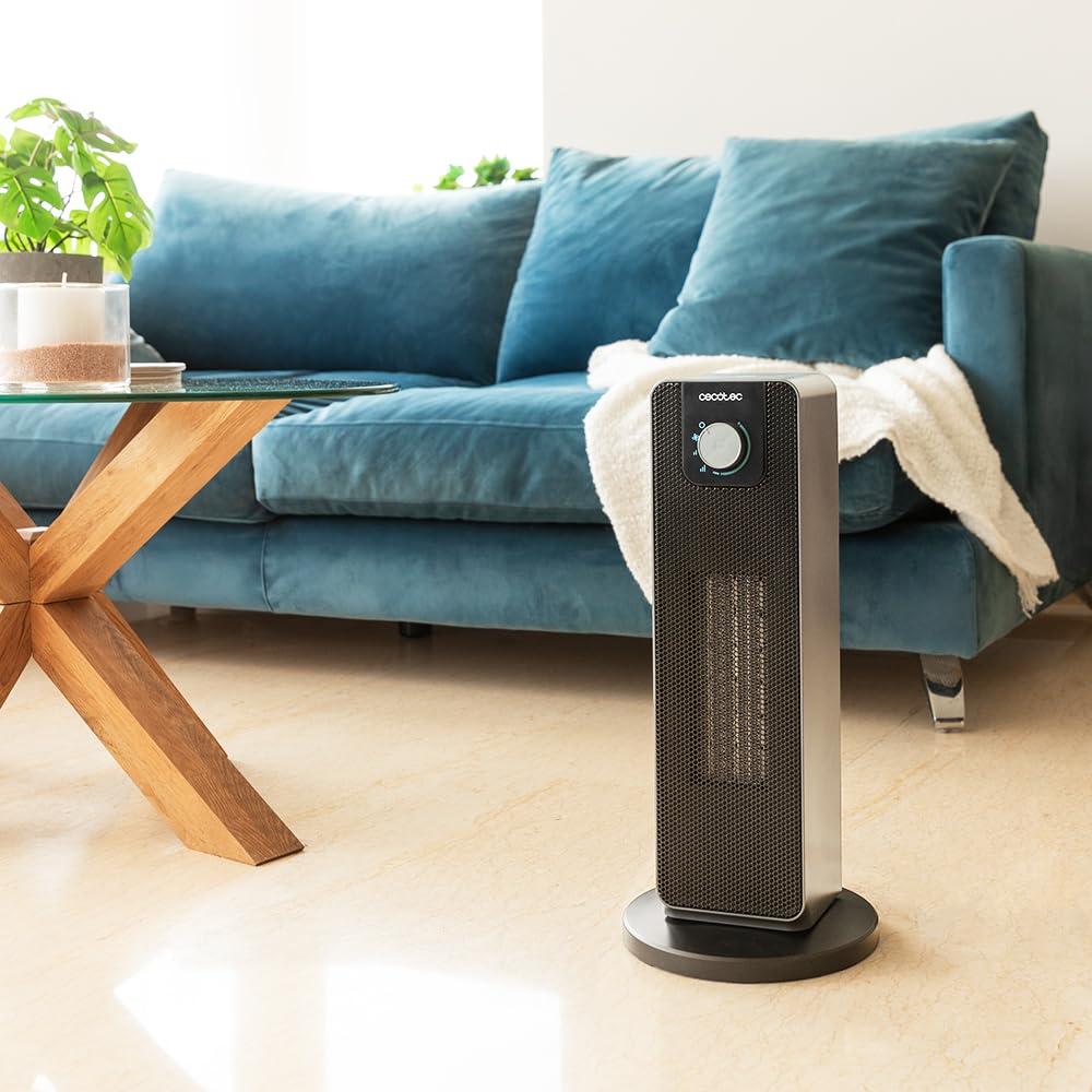 Cecotec Calefactor Cerámico de Pie ReadyWarm 2000 Max Ceramic Rotate, 2000 W, Oscilación, 3 Modos de Funcionamiento y Termostato Regulable