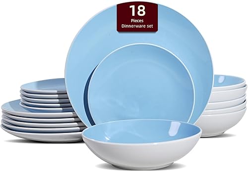 Miniatura 26 de juego de vajilla de gres en forma de cupé de 18 piezas, exterior blanco + interior taupe gris topo,Bambú,Azul,Verde,Rosado,Púrpura,Rojo -,verde