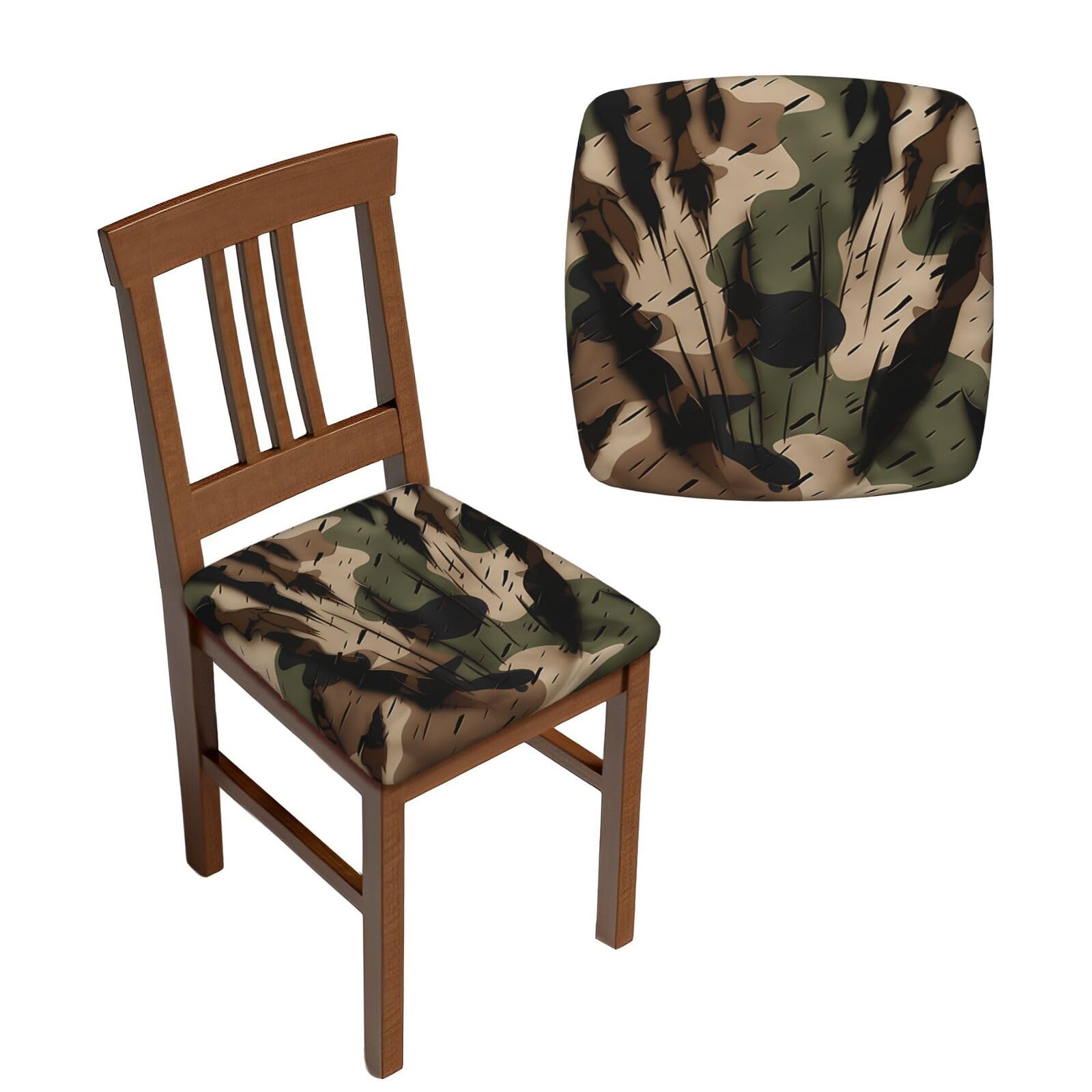 Housses de chaise extensibles pour salle à manger motif pattes et camouflage en lot de 6 pièces
