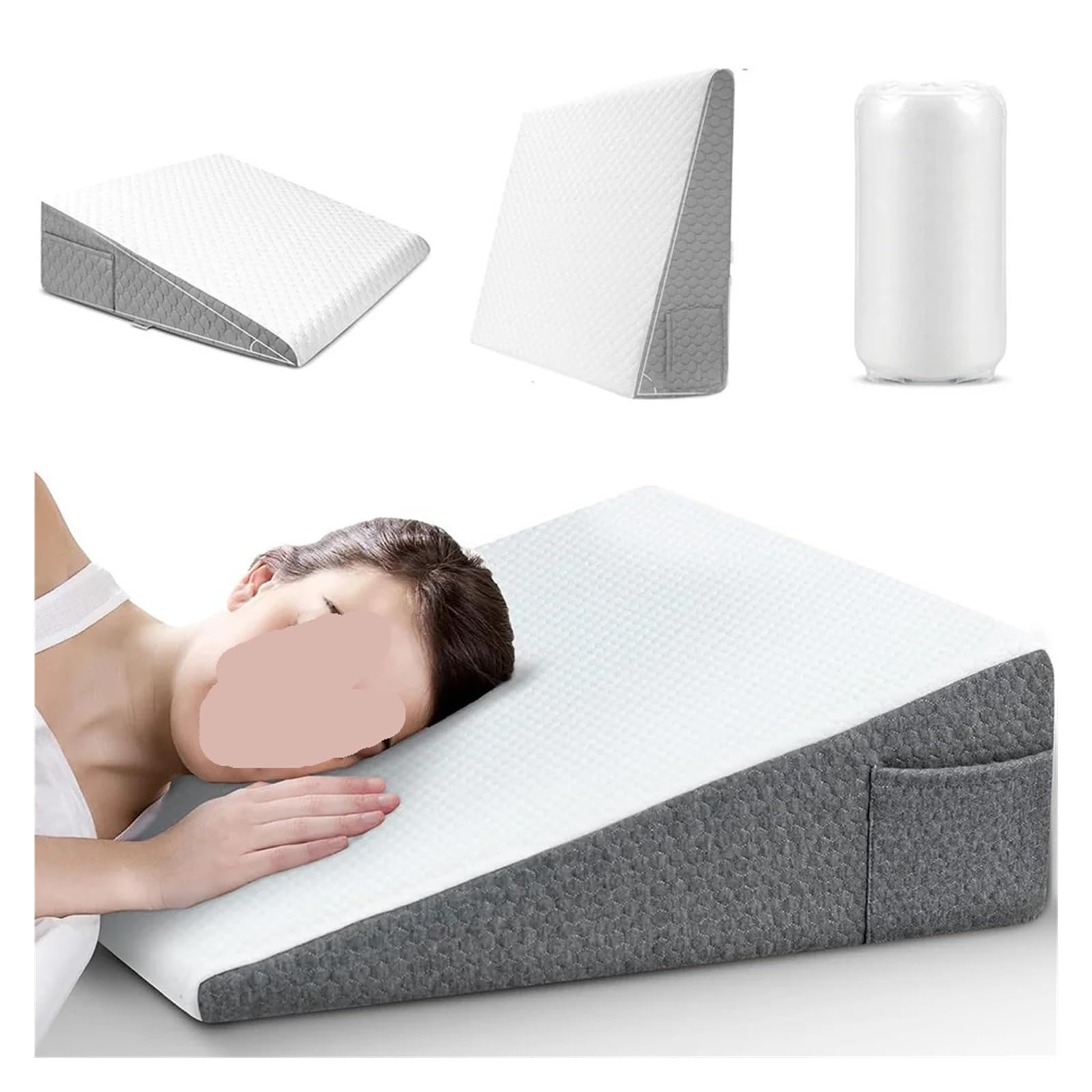 Almohada de cuña Cama Espuma viscoelástica Triangular | Posicionador corporal con capota blanda for uso al dormir con elevación de piernas(Gray-White)