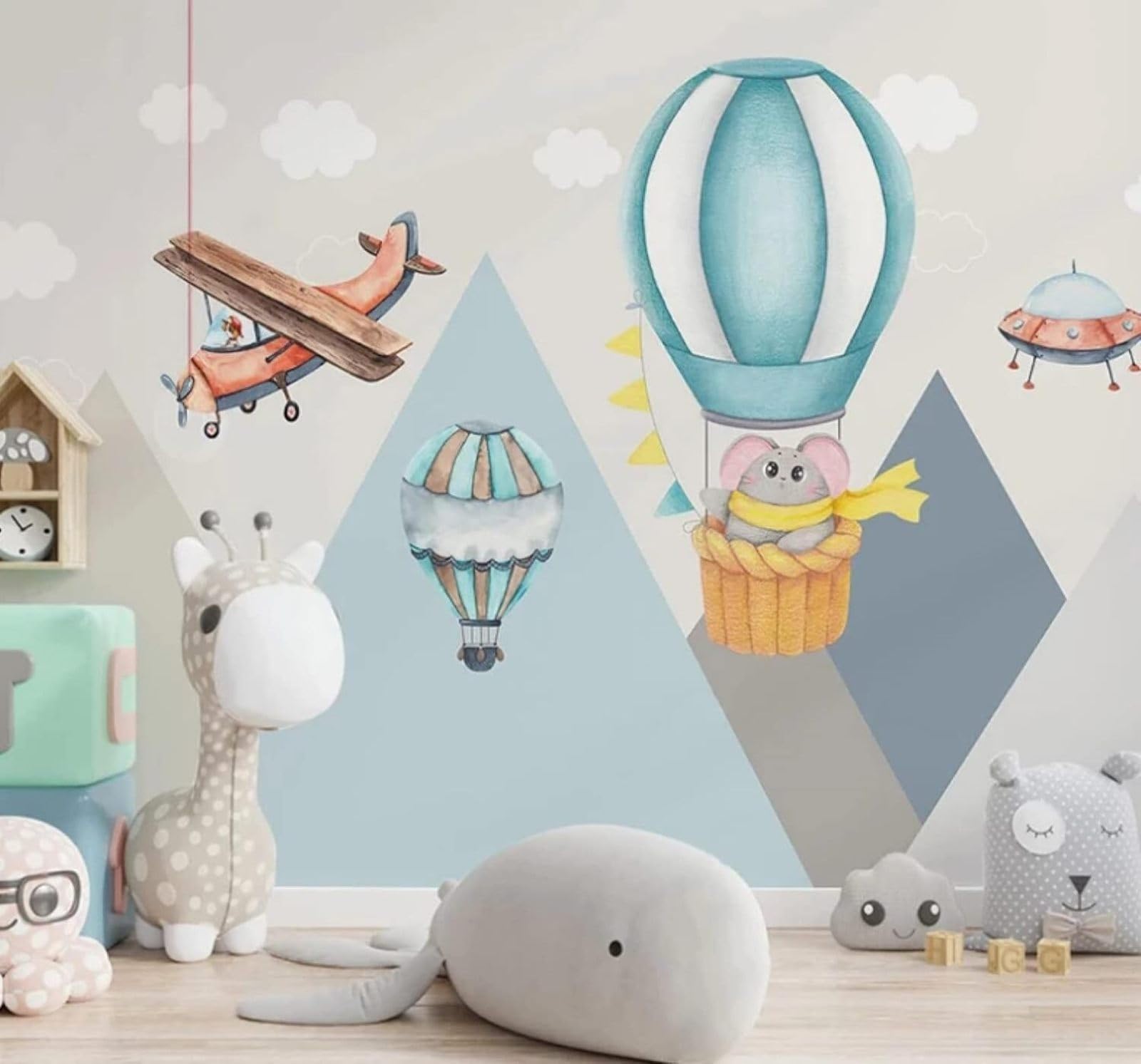 XLMING Hand Drawn Cartoon Mountains Hot Air Balloon Aeroplane 3D Wallpaper Luxury Home Dining Decor Paste Sofa Living Room The Wall for Bedroom Mural-300cm×210cm