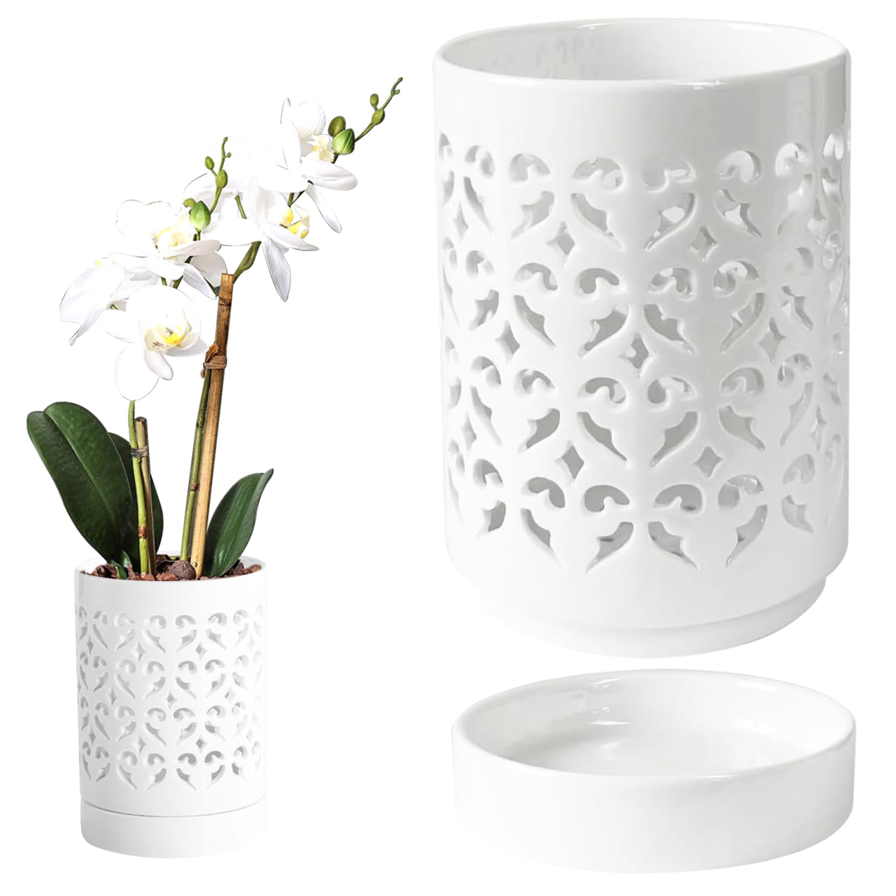 Macetas de orquídeas con agujeros de orquídea de 4 pulgadas macetas de orquídea transpirable para reparar macetas de cerámica con platillo para orquídeas promueve el crecimiento de la planta de circu