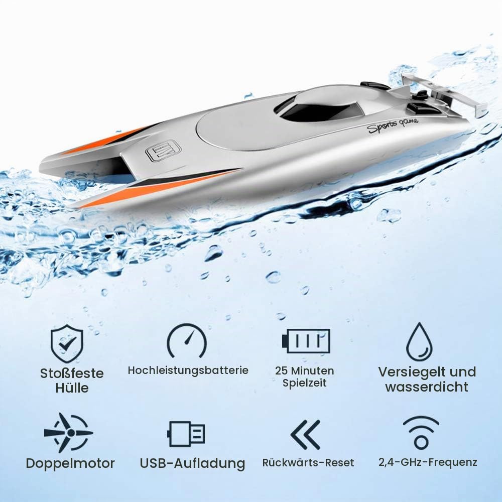 RC Boote für Kinder Erwachsene 25 km / h Hochgeschwindigkeits-Rennboot 2-Kanal-Fernbedienungsboote für Pools Rennboot