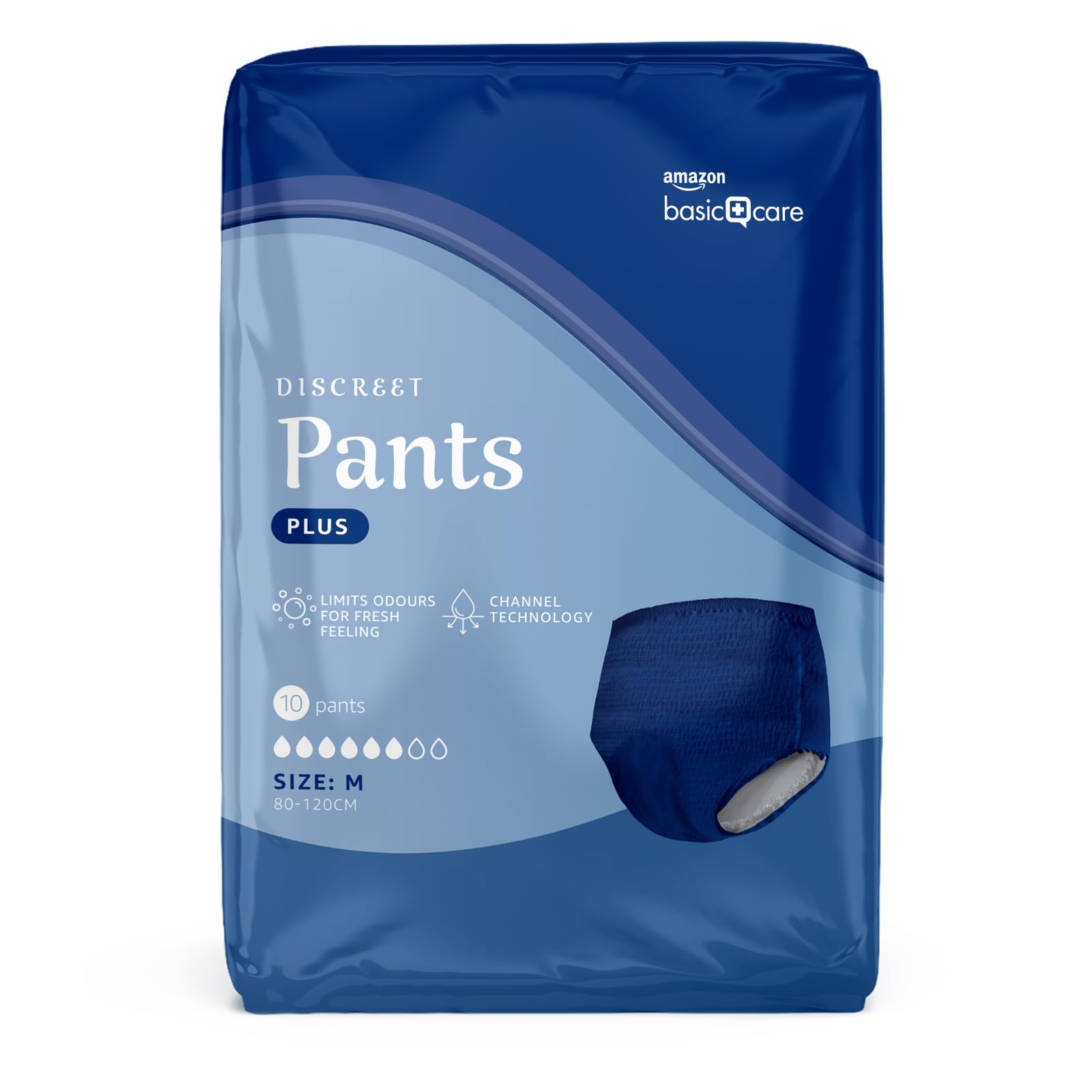 Amazon Basic Care Slip Assorbenti Uomo M Plus - 40 pezzi (4 confezioni da 10), Blu