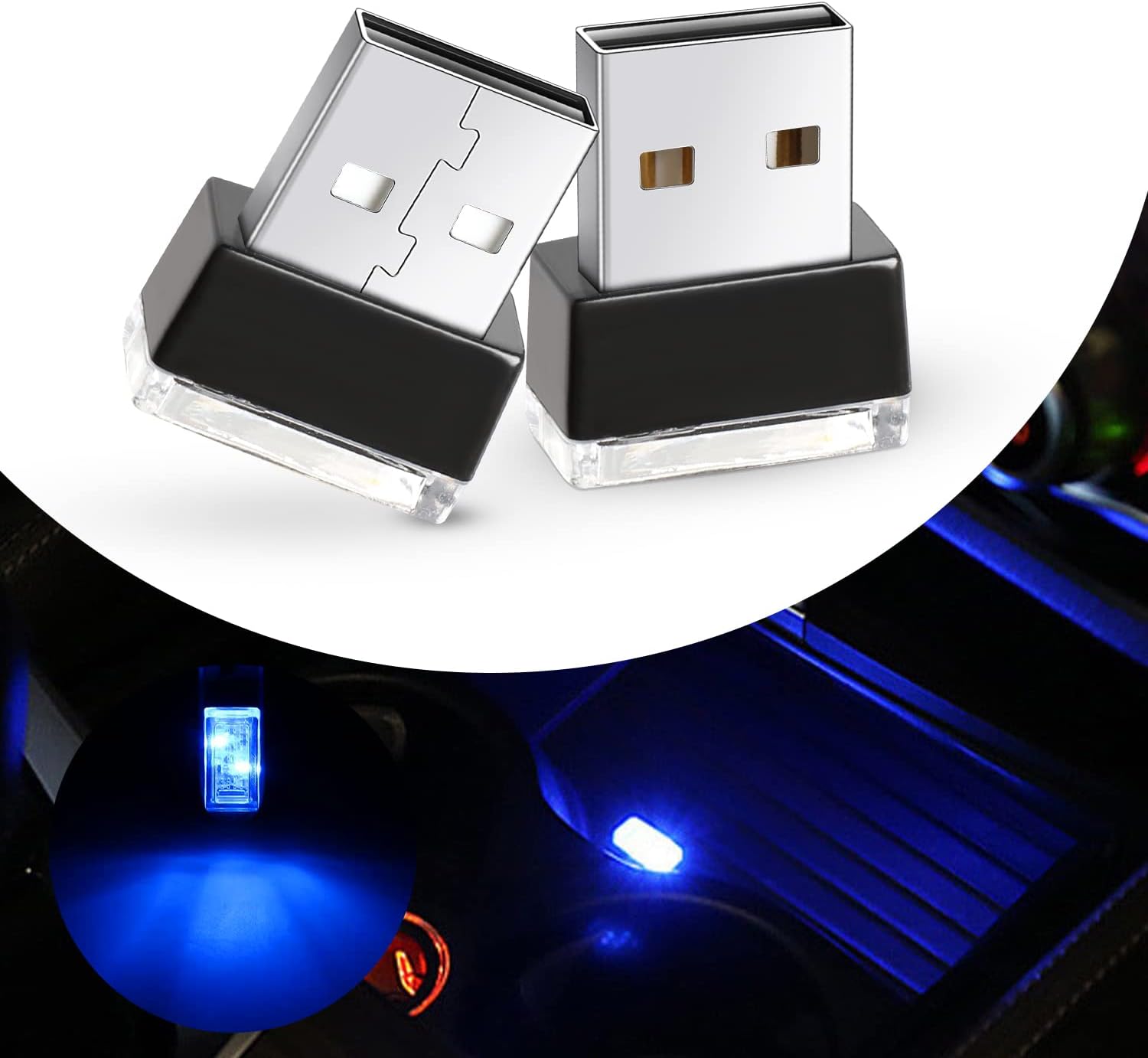 Ouzorp2 Pcs Mini USB LED Light, Car LED Interior Lighting DC 5V Smart USB LED Atmosphere Light Laptop Keyboard Light Home Office Decoration Night Lamp,blue