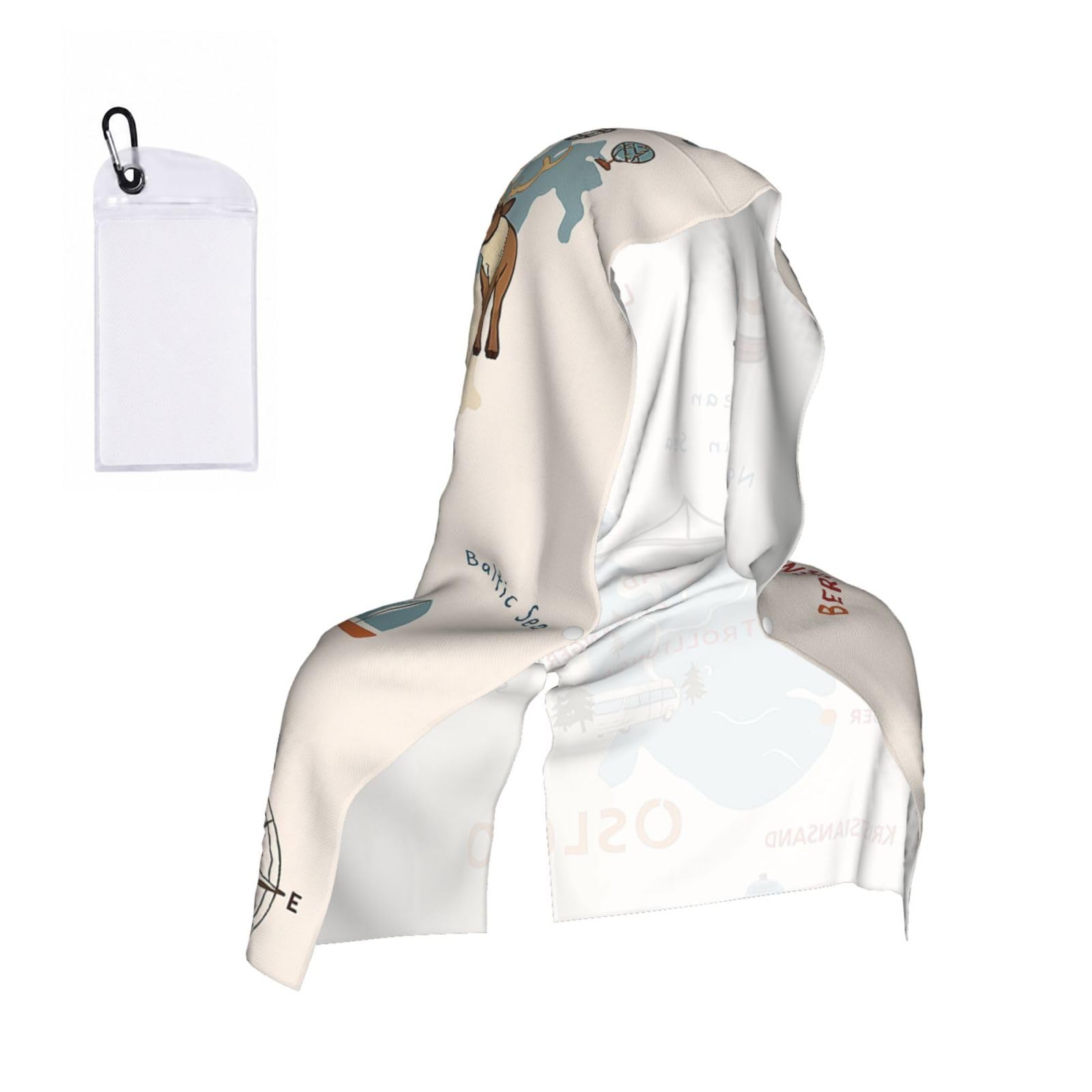 DUWAA Norway Map With Various Icons Print Cooling Hooded Sports Towel, 30×60cm Quick Drying Summer Cool Head Wrap For Neck And Face