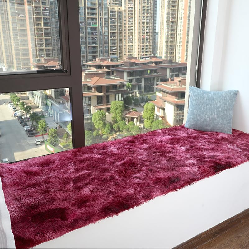 Tapis d'intérieur en peluche 160 x 50 cm antidérapant couleur carmin unie