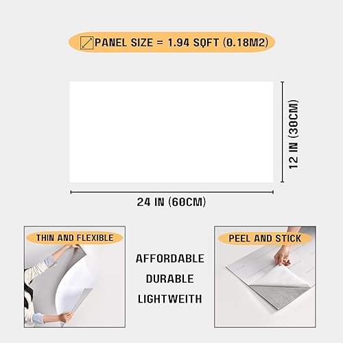 Miniatura 2 de FINECRAFT DECOR Paneles de pared 3D de mármol para despegar y pegar, 10 unidades de 24 x 12 pulgadas (cubre 19.4 pies cuadrados), ideal para