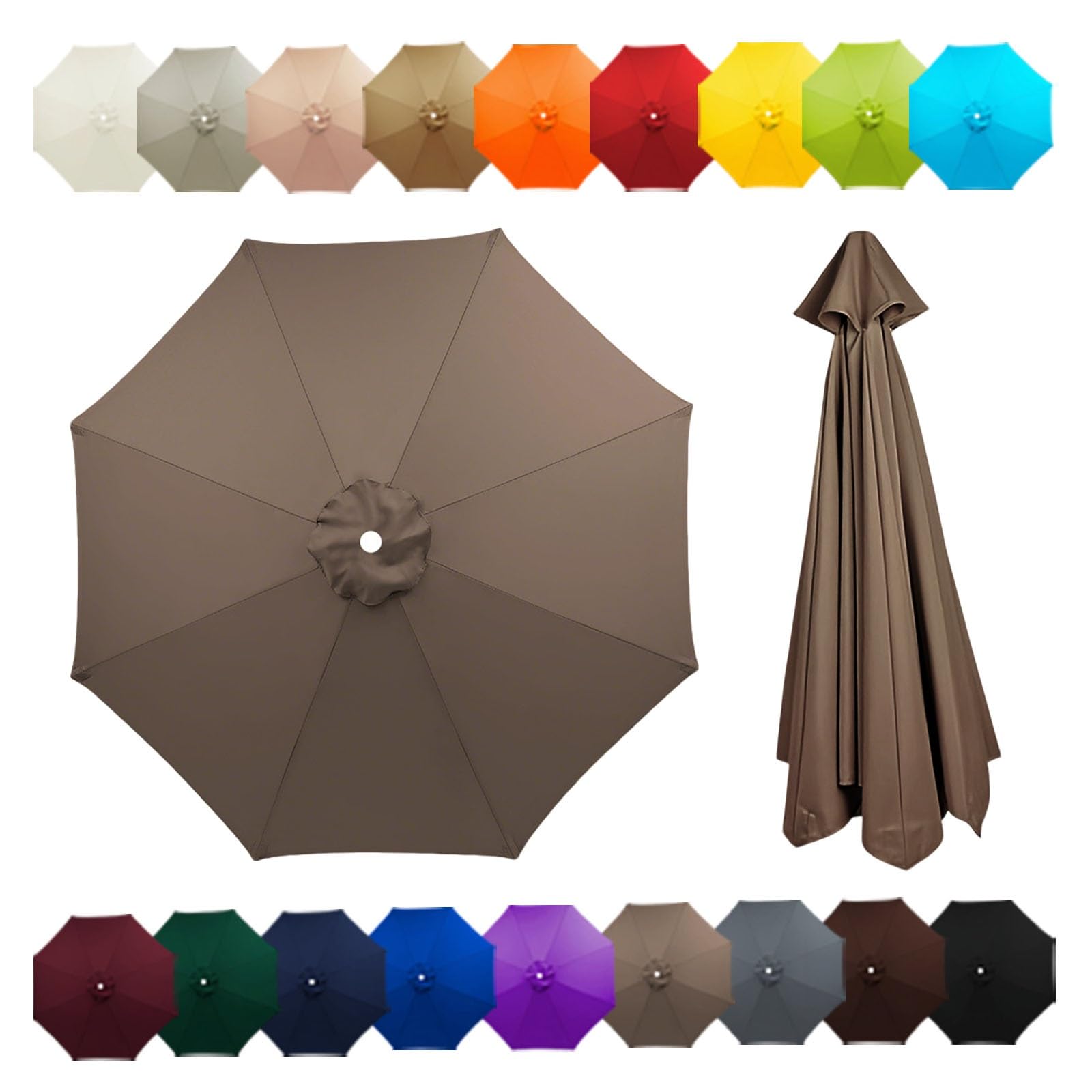 Outdoor Patio Umbrella Replacement Canopy For 6 Ribs/8 Ribs, Replacement Parasol Cover, Table Market Yard Umbrella Top, Sun Shade Accessory(Dark top,8.2FT/2.50M-8Ribs)