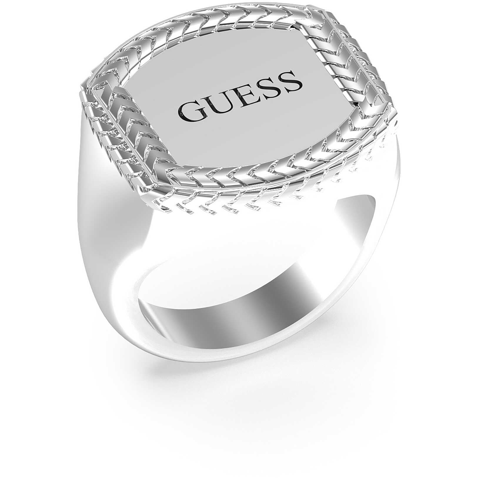 GUESS Anillo de hombre joya realizado en acero de color acero. Anillo sello efecto cepillado, talla 18 Trendy cód. JUMR05026JWST62, Acero hipoalergénico