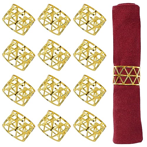 Belle Vous Pack de 12 Anillos Servilleteros Navidad Dorados - Decoración Navidad Mesa Aro Servilleta para Navidad, Fiesta de Cumpleaños, Bodas, Banquetes o Aniversarios - Anillos Servilletas de Tela