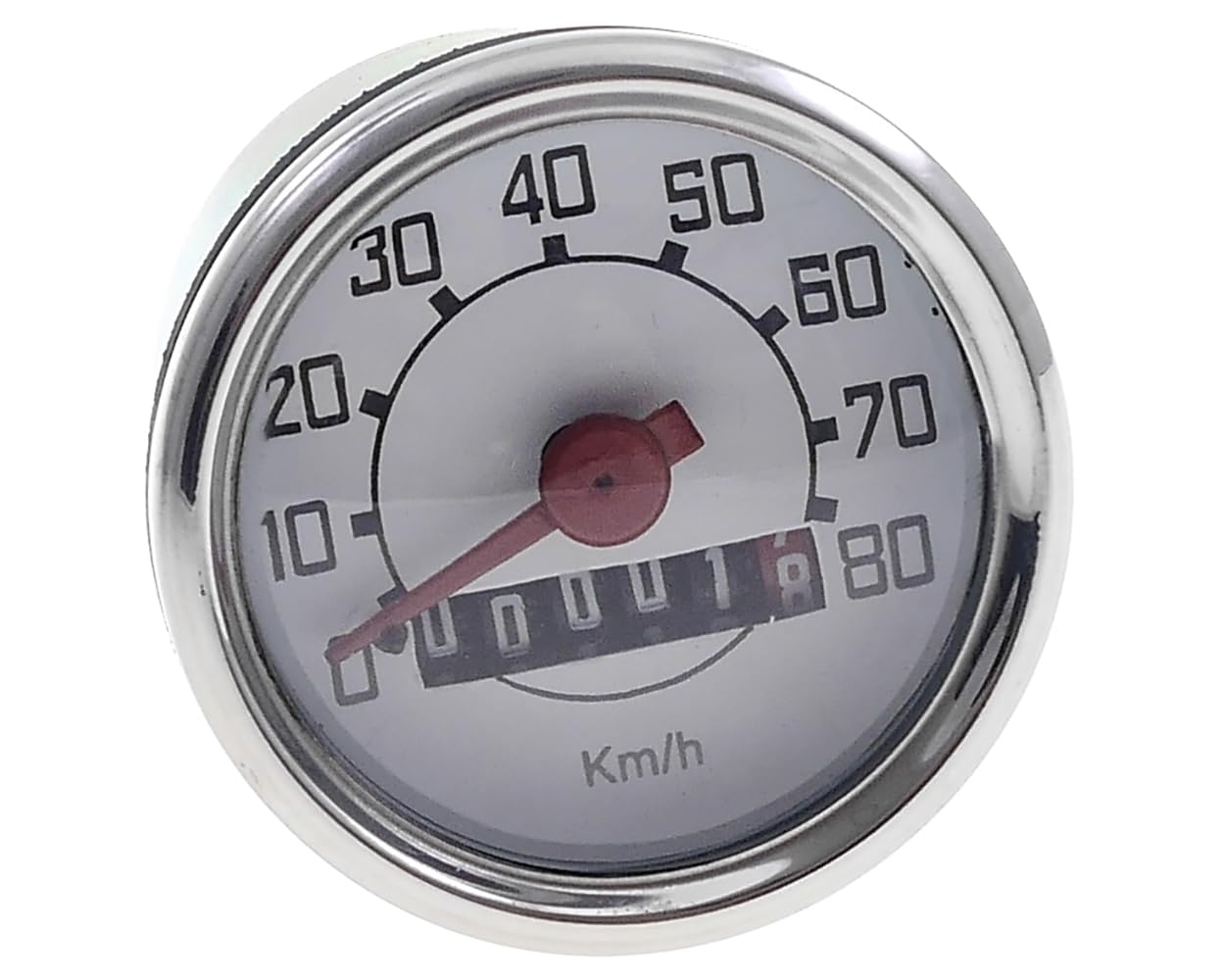 Velocímetro 2EXTREME 48mm hasta 80 km/h con aro cromado – compatible con Vespa V50, 50N, 50L, 50R, 50S, Piaggio Ciao, SI, Bravo, Grillo y Boxer – esfera blanca