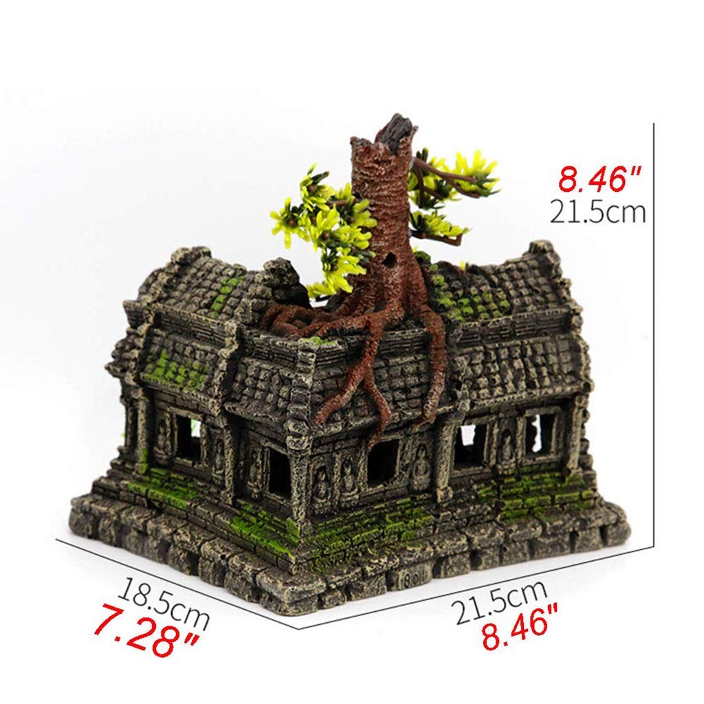 Jaula para hámster, casa para Reptiles, Decoraciones para Acuario, Castillo, casa Cueva escondida para Reptiles, Adorno Decorativo para pecera (marrón, 21,5x18x21,5 CM)