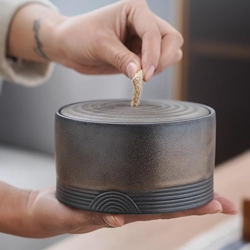 Miniatura 3 de Tarro de almacenamiento de cerámica retro - tarro multifuncional para té, café y azúcar - recipiente de cocina decorado con tapa (B)