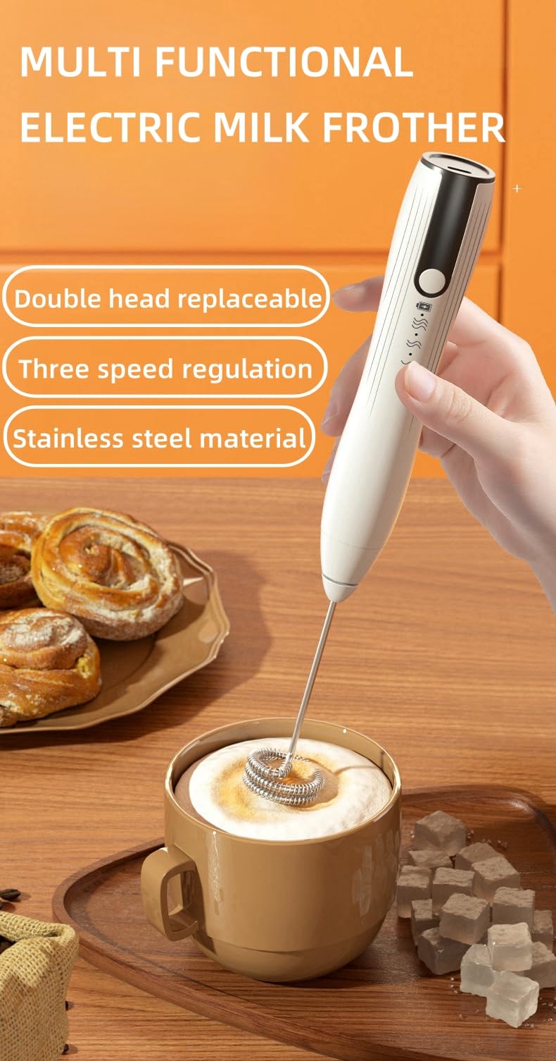 Immersion Blender Handheld, 2-in-1 Hand Blender Electric with USB Rechargeable 3 Speeds, Stainless Steel Blade Stick Blender with Whisk, for Coffee Latte,Hot Chocolate, Egg (Black)