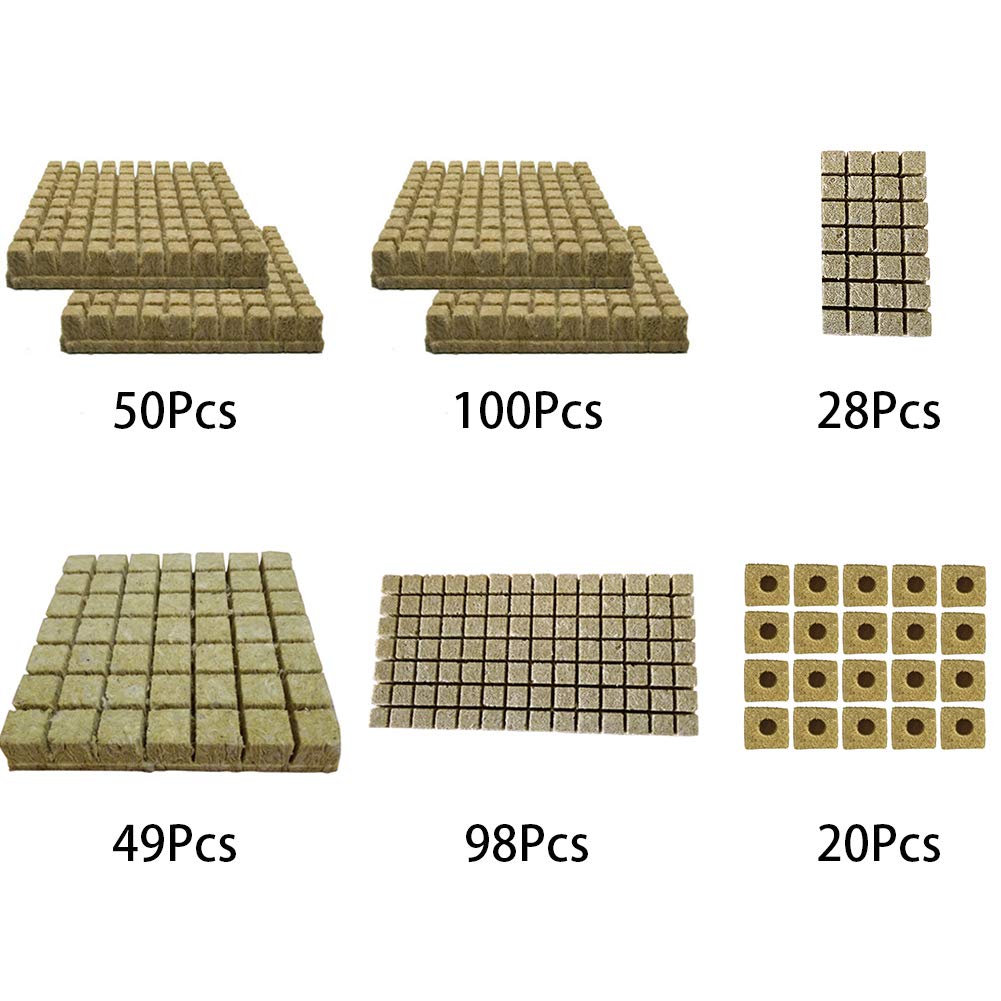 Rockwool - Cubos de cultivo para principiantes (50/100 unidades, para esquejes, clonación, base de compresa de invernadero, cubos de iniciación de piedra para crecimiento de plantas vigoroso