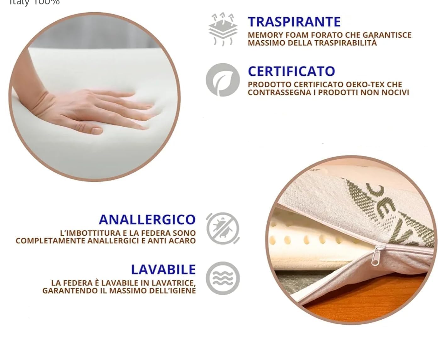 Coppia di Cuscini in Memory Foam, Modello Saponetta, Fodera in Aloe Vera, Altezza 13cm