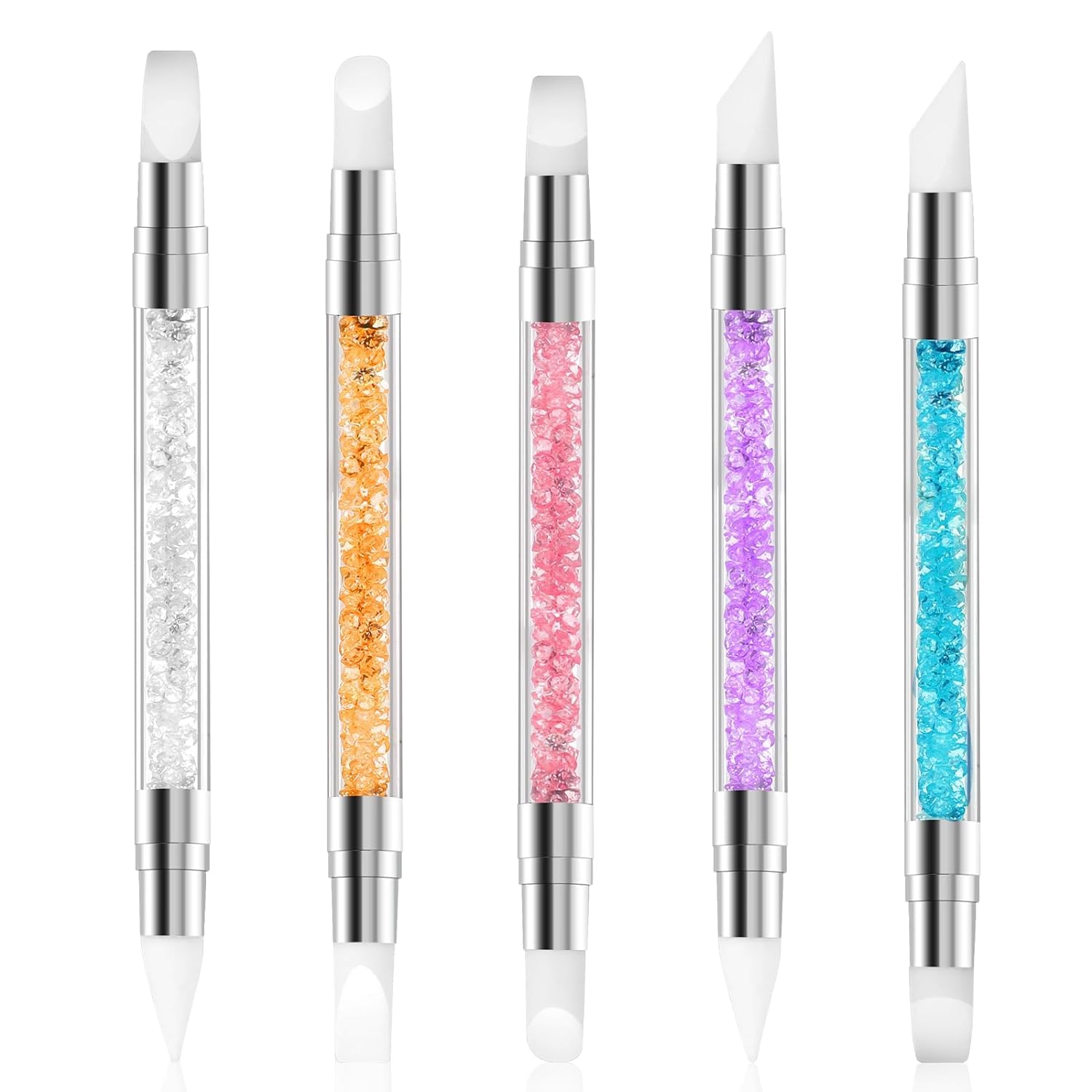 Odluzy 5PCS Nail Art Acrylic Pen Brushes, Silicone Nail Art Sculpture Pen with Gel Nail Brush, Rhinestone Nail Polish Carving Pens, Silicone Head Acrylic Handle Nail, Rubber Tip Nail Brush