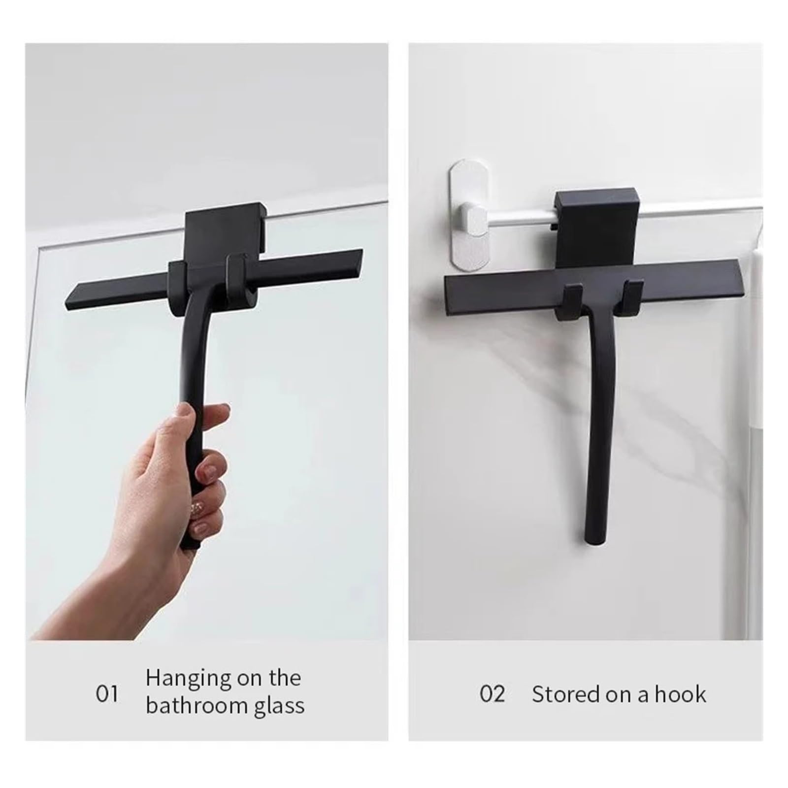 Rasqueta Ducha Limpiador de vidrios, Limpiador Ducha, Ventanas, Colgador Pared, Espejo con Mango, for el hogar(Black)