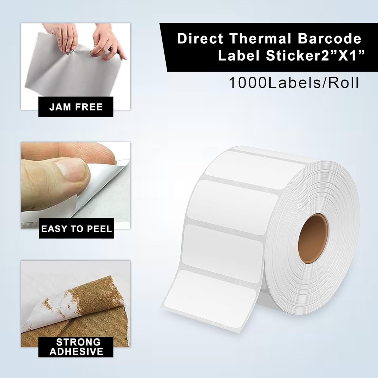 GLUN Direct Thermal Barcode-Etiketten, Größe 50 mm x 25 mm, 10.000 Etiketten, 10 Rollen, direktes thermisches Weiß, selbstklebender Aufkleber zum Beschriften und Barcodieren