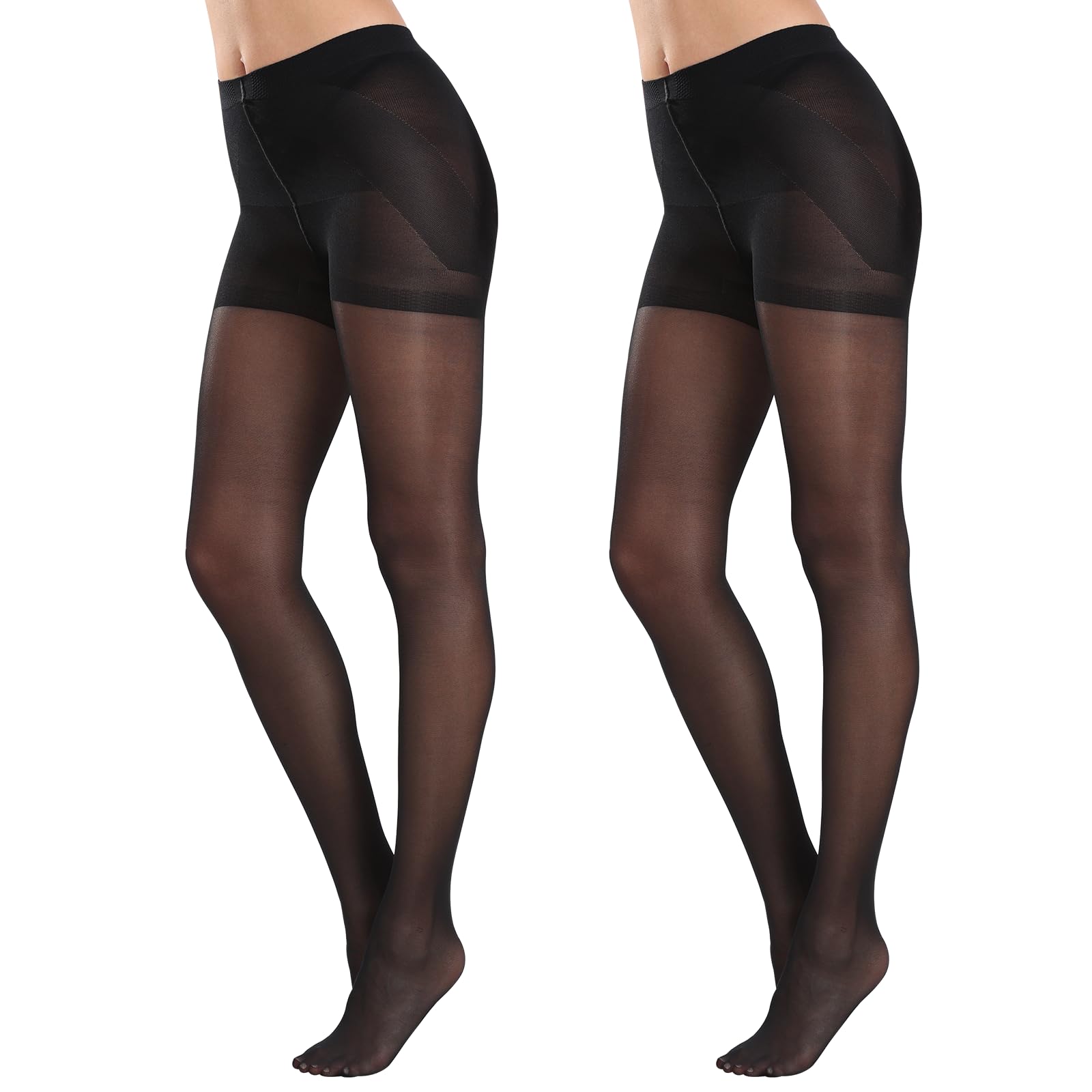Manzi Women's Black Tummy Control Top Pantyhose For Sheer Tights With Reinforced Toe High Waist Tights 40D Xl