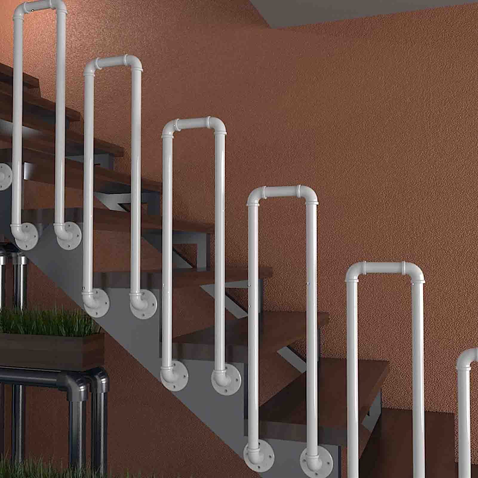 Rampe d'escalier en fer forgé blanc style épuré pour porche