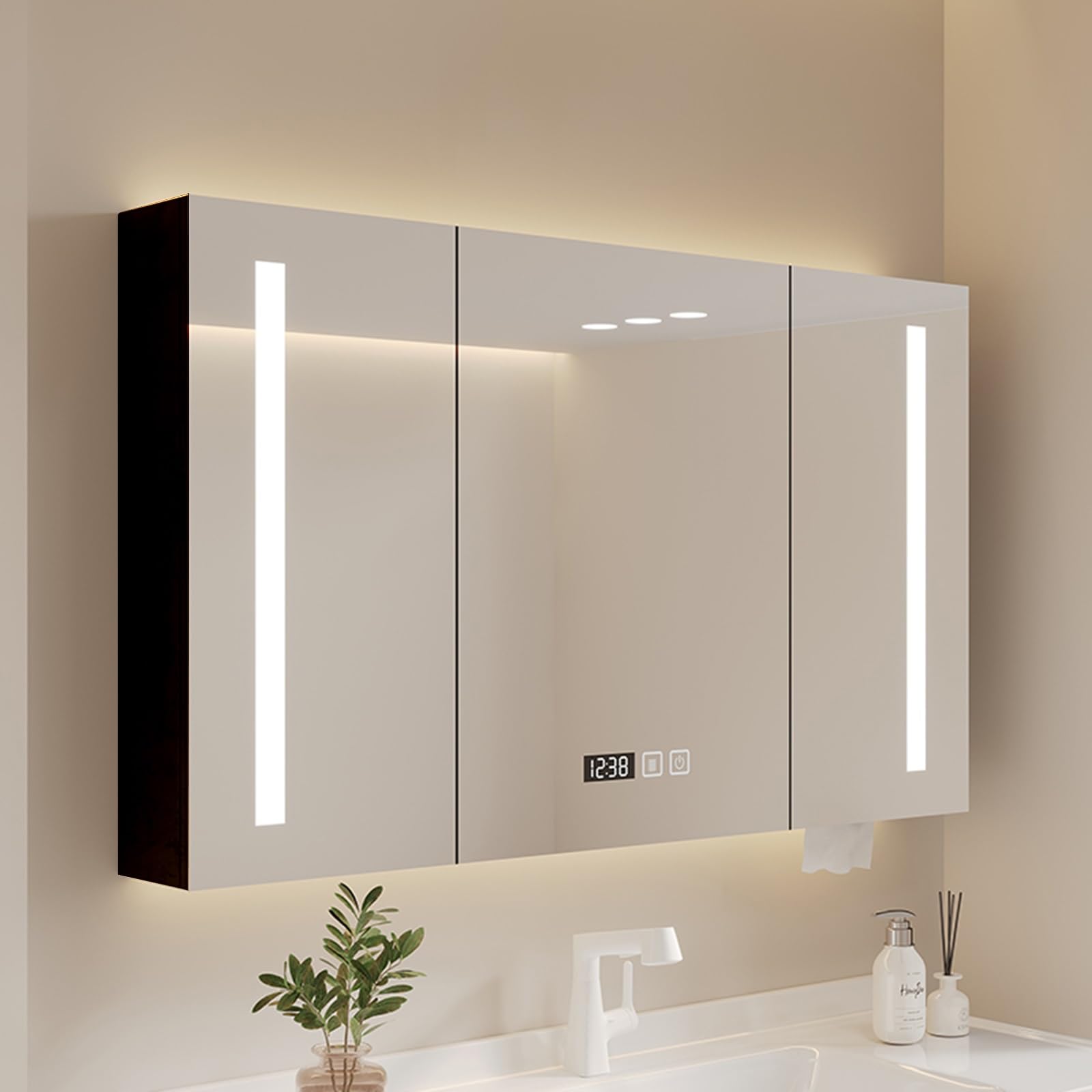 BKSXSOP Extra Large LED Bathroom Medicine Cabinet with Mirror, Anti-Fog Wall Mounted Storage Solution for & Living Room, Stylish Rectangle Design, Space-Saving nizer
