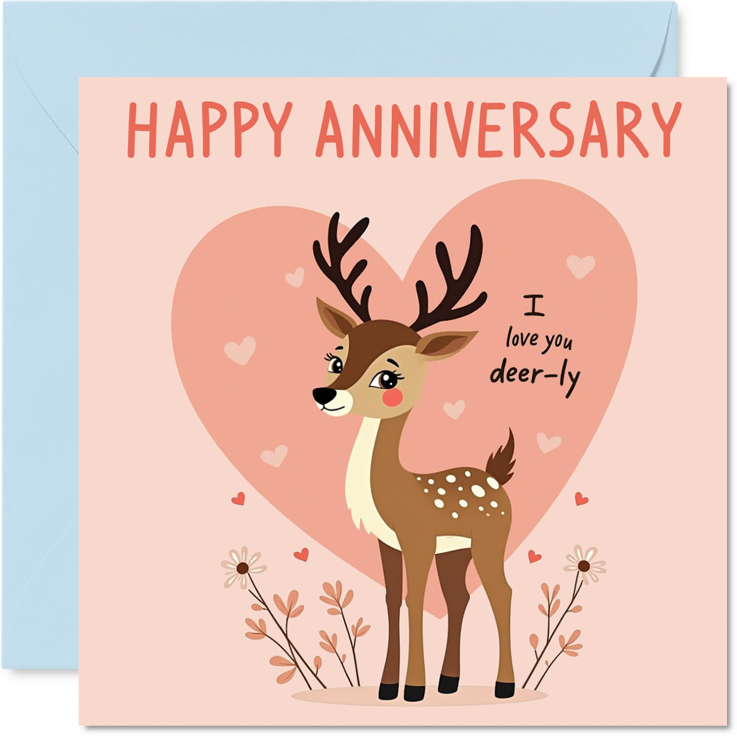 Anniversary Card - Cute Deer Love Heart - Happy Anniversary Card for Husband Wife Boyfriend Girlfriend, 145mm Love Heart Greeting Cards