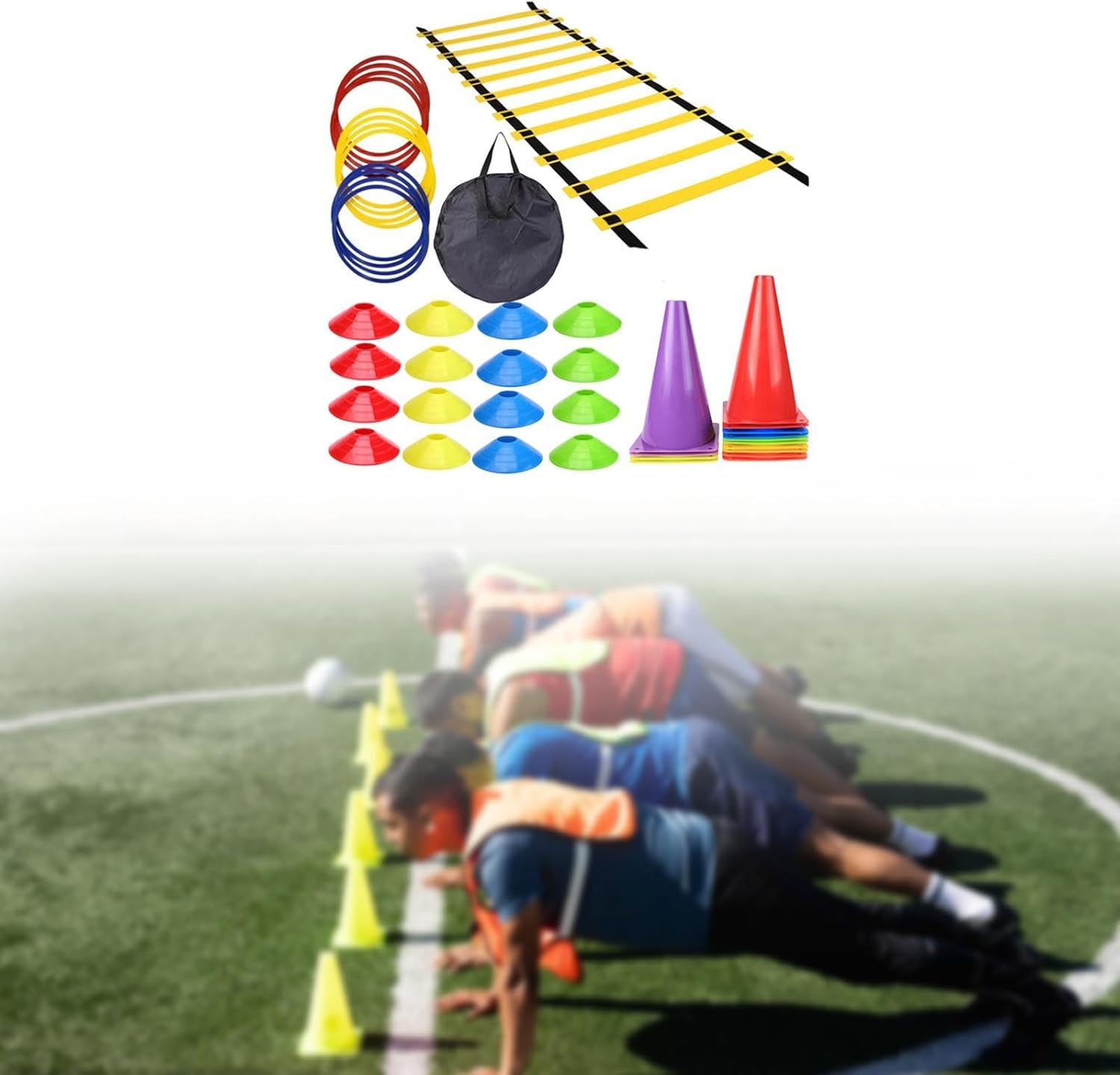 Phantasmia サッカートレーニング器具 スピードアジリティセット ハードル コーン 高強度PE製 障害物コース 家庭用 公園