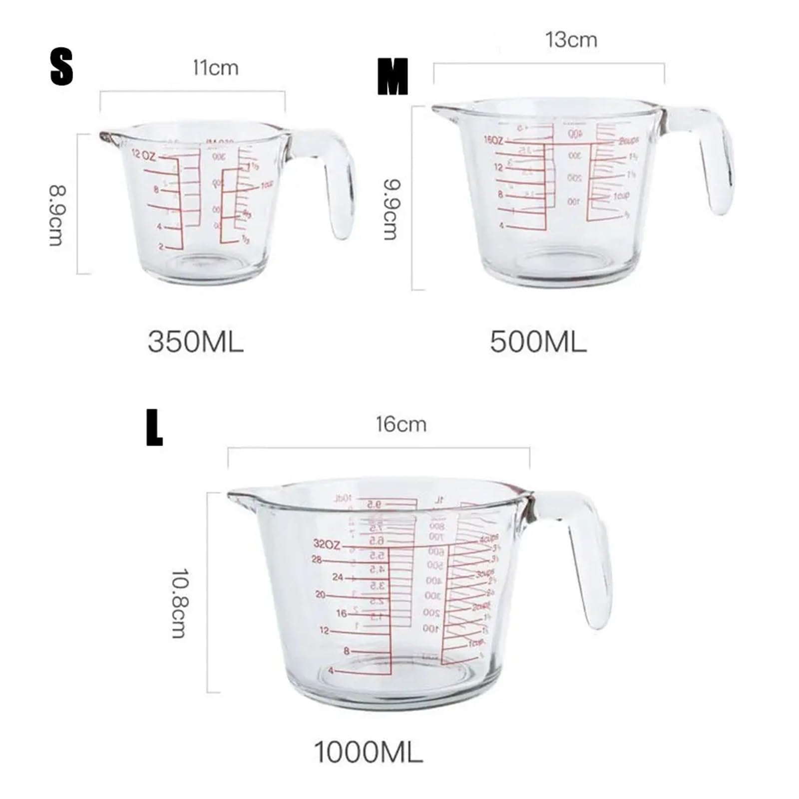 Misurini in vetro resistente alle alte temperature con scala for utensili da cucina for la casa(350ml)