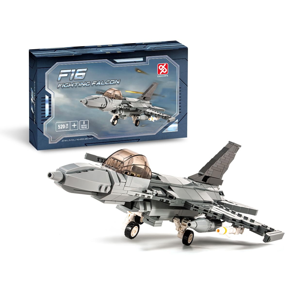 DAHONPA F-16 Fighting Falcon Military Army Airplane Building Bricks Set, 520 Pieces Air-Force Build Blocks Toy, Gift for Kid and Adult.