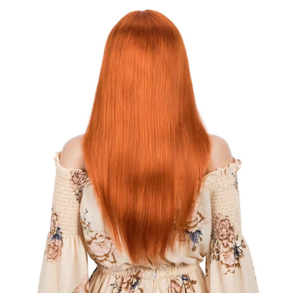 Haarpflege Ingwerorange Lange Gerade 100% Echthaar-Perücken Mit Pony Für Frauen Farbige Leimlose Perücke