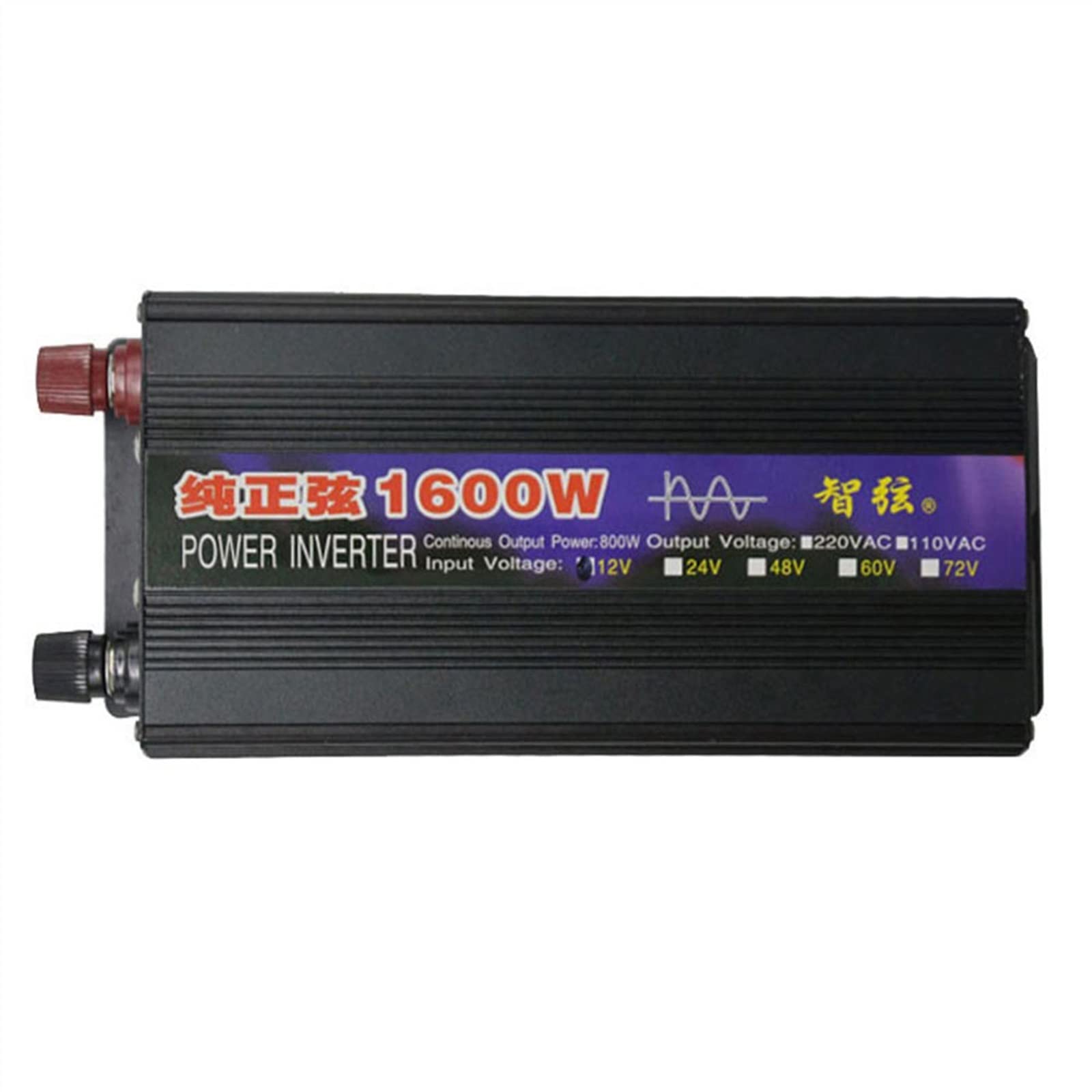 CUDTAPI Pure Sine Wave Inverter 1000W 2000W 2600W Power DC 12V 24V To AC 110 220 Voltage 50-60Hz Converter Solar Car Inversor With LED(1600W,Onecolor)