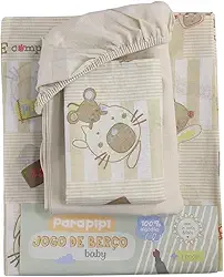 JOGO DE BERÇO 3 PEÇAS LENÇOL DE ELÁSTICO VIROL E FRONHA (Bege)