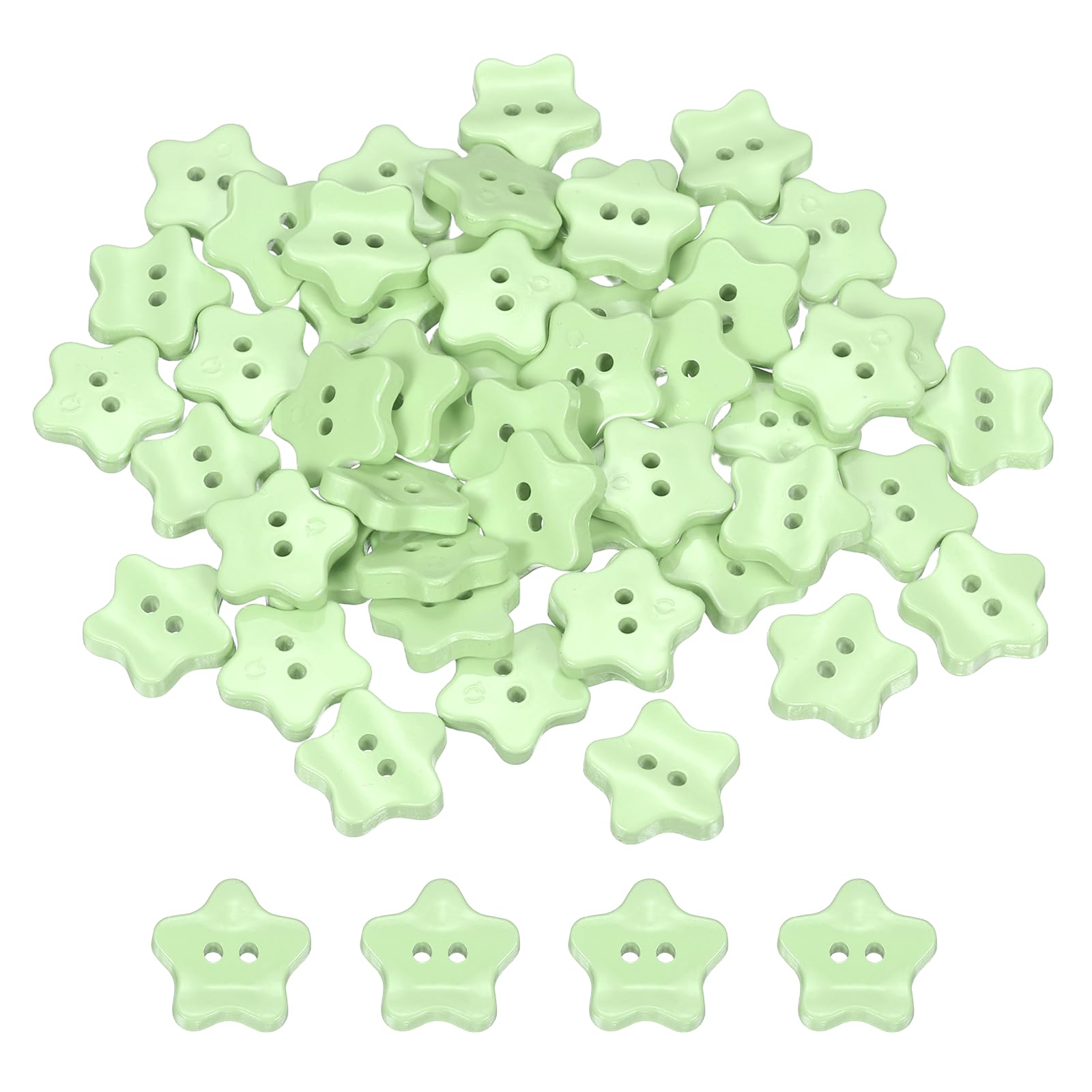 sourcing map 50Pcs Resin Buttons, 11/16" (18mm) 2 Holes (Star, Light Green)