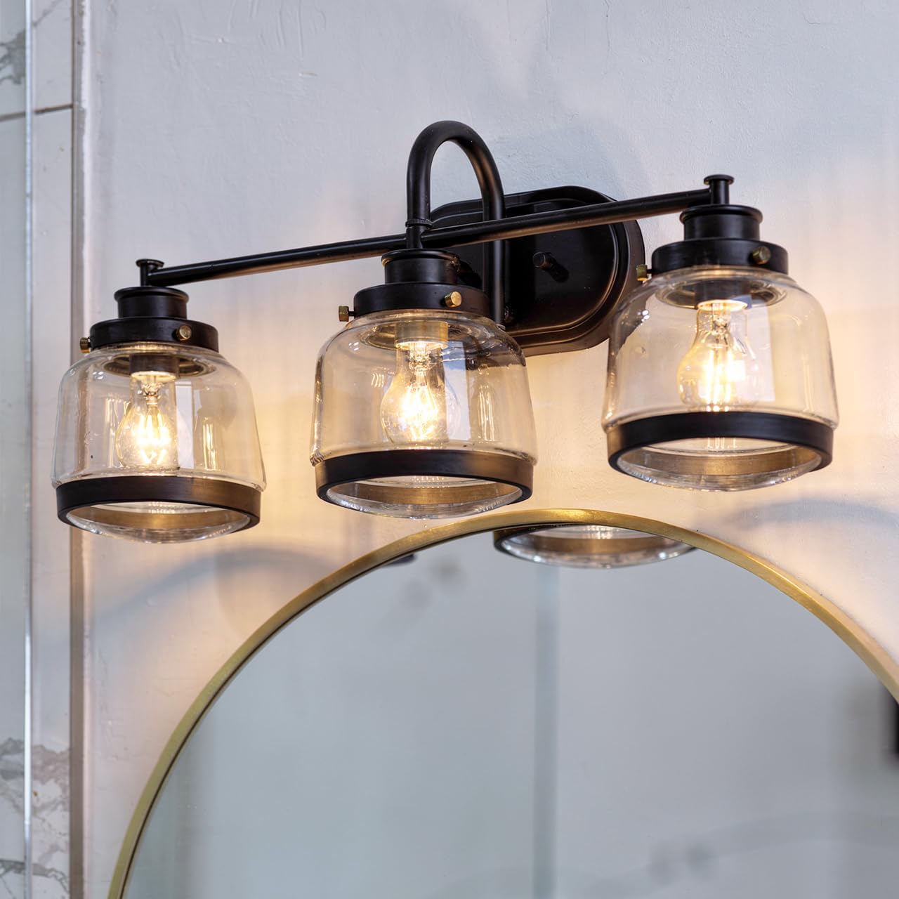 Urban Ambiance Luxury Industrial Chic Bathroom Vanity Light, Large Size: 11.25" H x 26" W, with Art Deco Style Elements, Olde Bronze Finish, UHP2539, Nottingham Collection