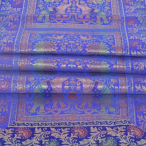 Image of Banarasi Brocade Silk Handmade Table Runner for Dining Table, Centre Table, Coffee Table 70 X 16 in Table Top Table Cloth Room Decor Runner (Royal Blue)