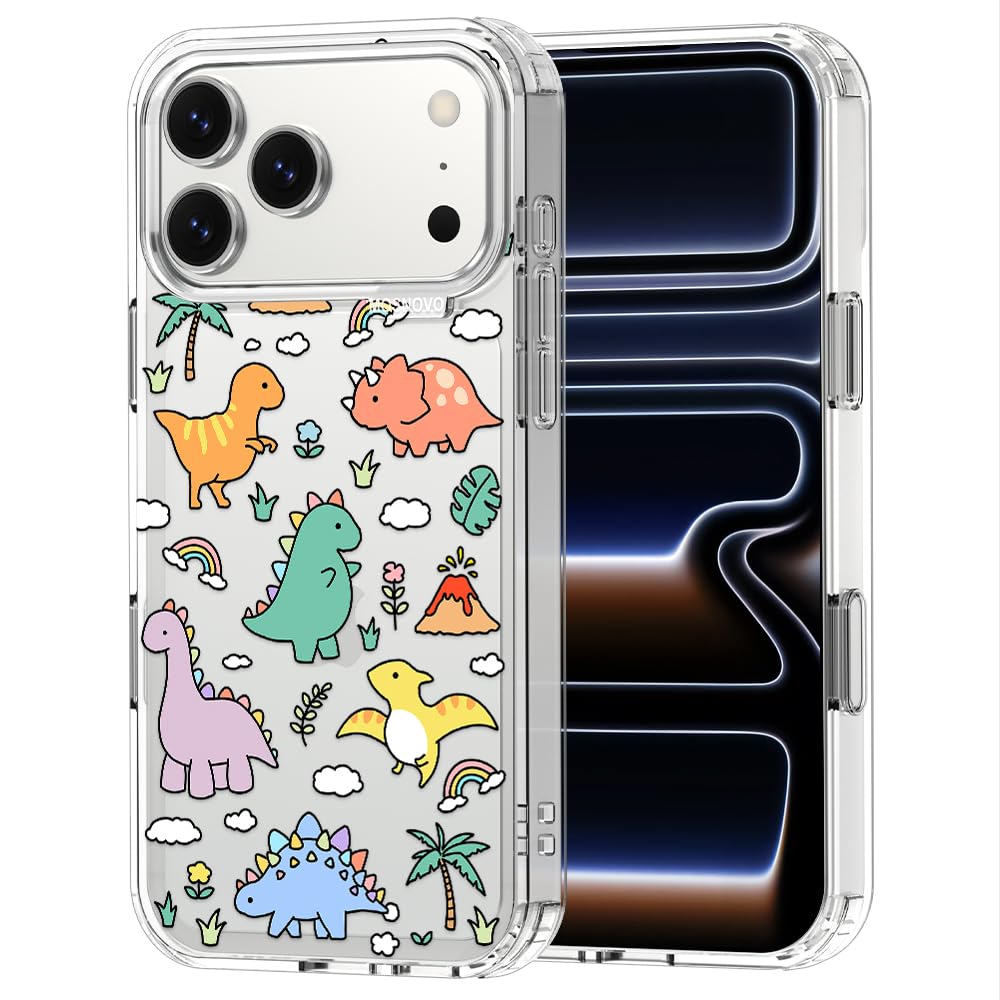 MOSNOVO iPhone 17 Pro Max Case, Transparent Shockproof TPU Cover [Protection from Military Falls up to 2 m] [Anti-Flick Technology] - Dinosaur Land