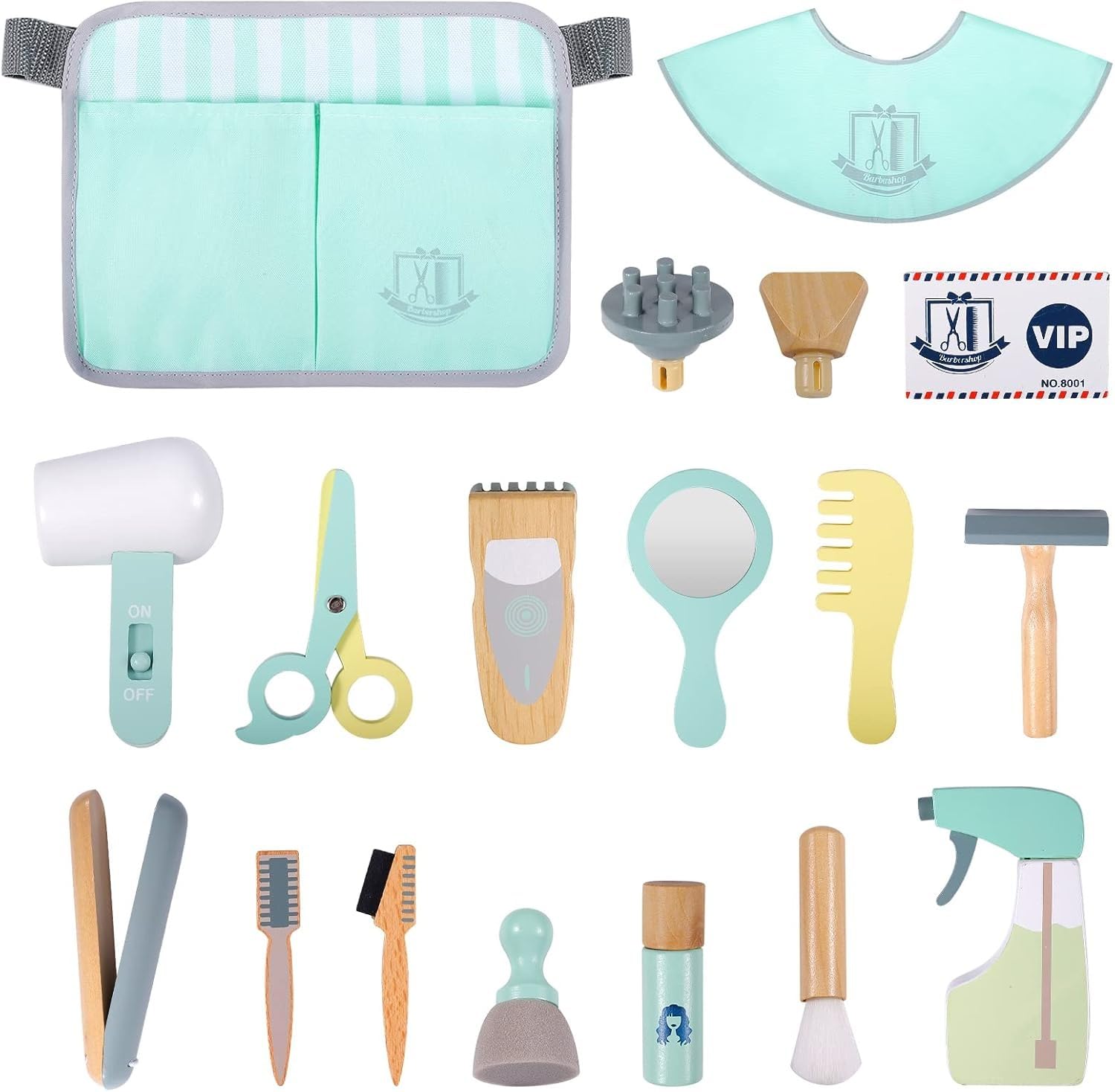 Wudly Hair Dresser Playset for Kids, Wooden Makeup Toy & Hair Styling Toys for Girls, Kids Shaving Kit for Boys – Fun Barber Playset for Imaginative Role Play, Haircuts & Makeup Adventures