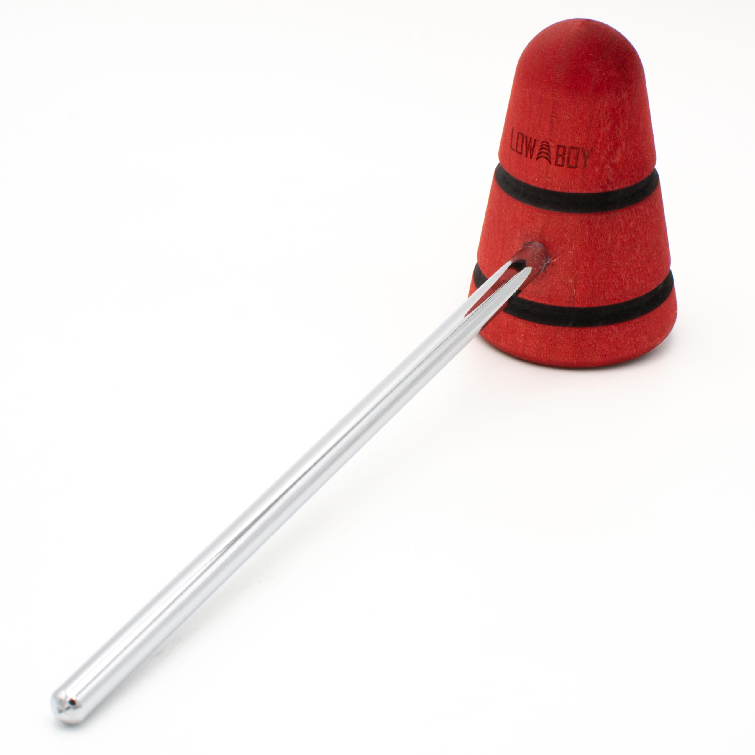 Low Boy Wood Bass Drum Beater – Vielseitiger mittelschwerer Bassdrum-Schlägel mit robuster Holzoberfläche und Stahlstangen in Luftfahrtqualität (Rot mit Schwarz, 1 Stück)